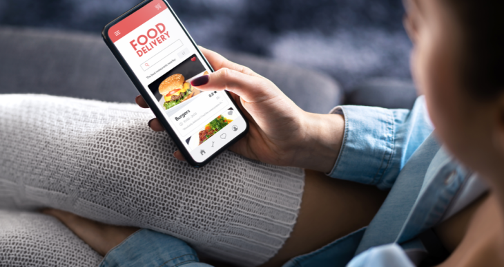 woman food delivery services app